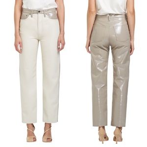 Agolde Two-Tone Leather Straight Leg Pants in Cream & Taupe